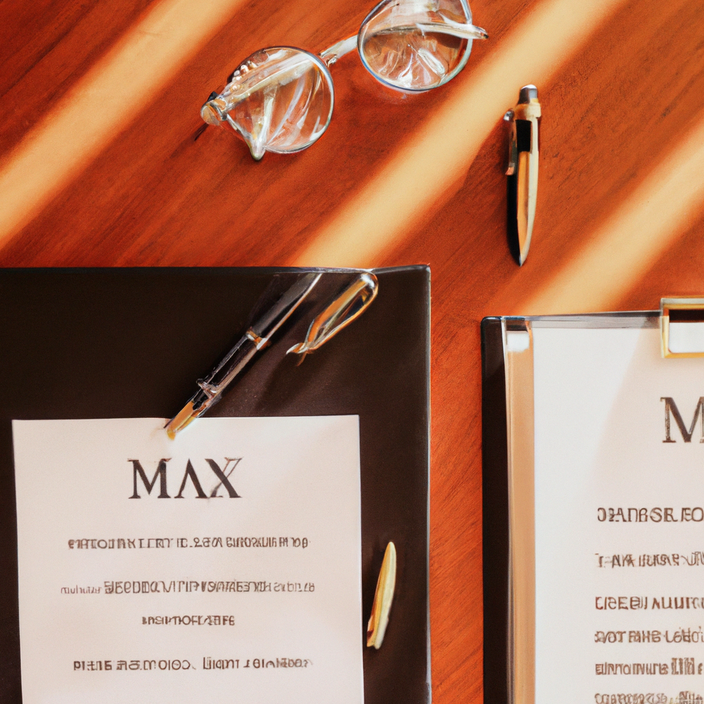 Notebook with interview questions, pen and glasses in natural light